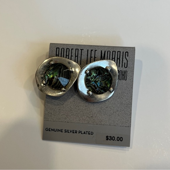 Robert Lee Morris Abalone Antique Silver Disc Post Earrings NWT - Picture 5 of 7